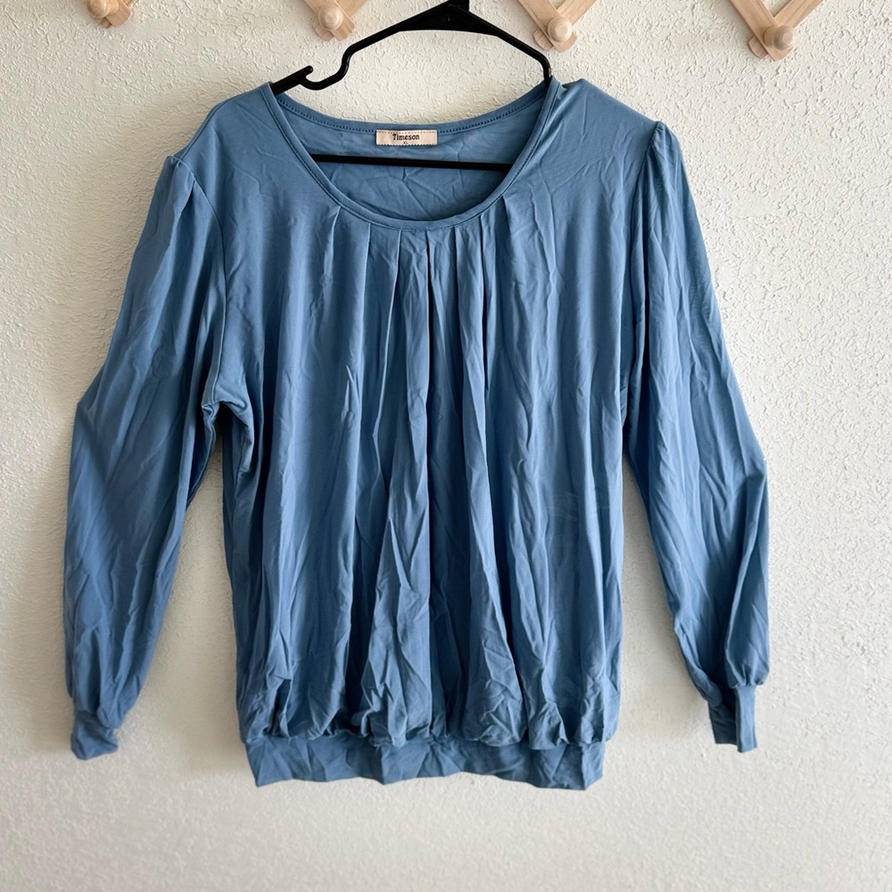 Papaya Elegant Blue Gathered Blouse